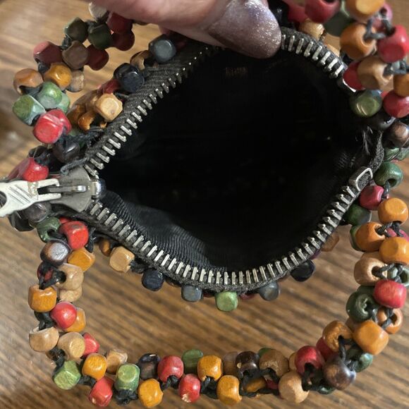 Vintage 1930’s Czechoslovakia Wooden Rainbow Beaded Clutch Mini Purse 6” x 4” - Picture 6 of 9